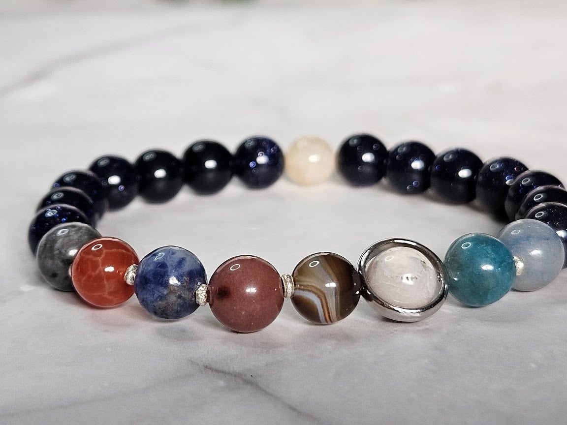 2 Bracelets Réglables Perles De Pierre Naturelle Et Étoiles - Univers Planètes Galaxy - Unisexe