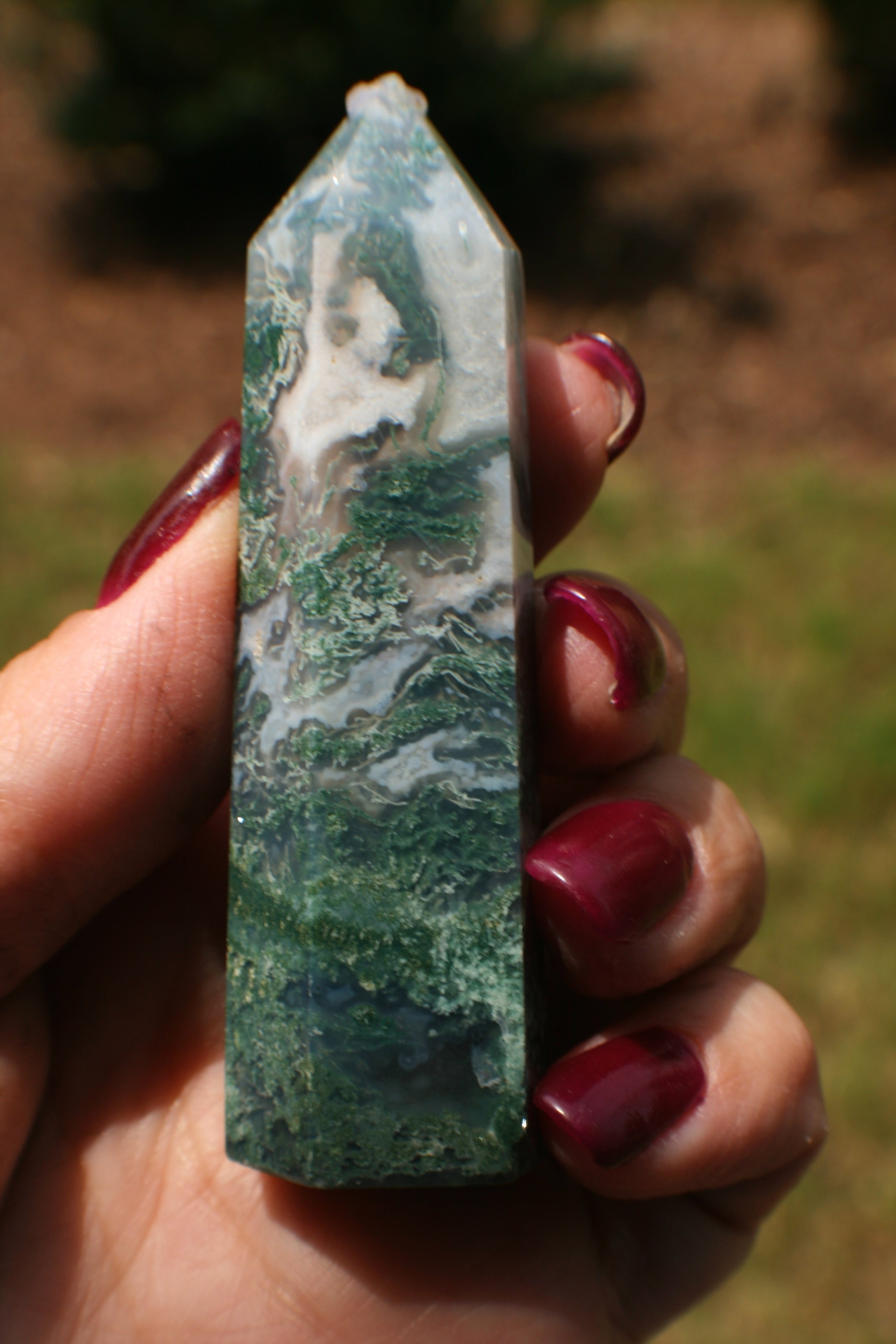 Huge Moss Agate Tower top