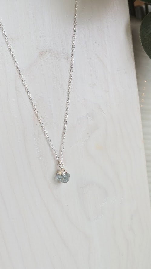 Raw Aquamarine Crystal, Sterling Silver Medallion Pendant Necklace, , shops Sterling Chain, Earth's Treasures Collection